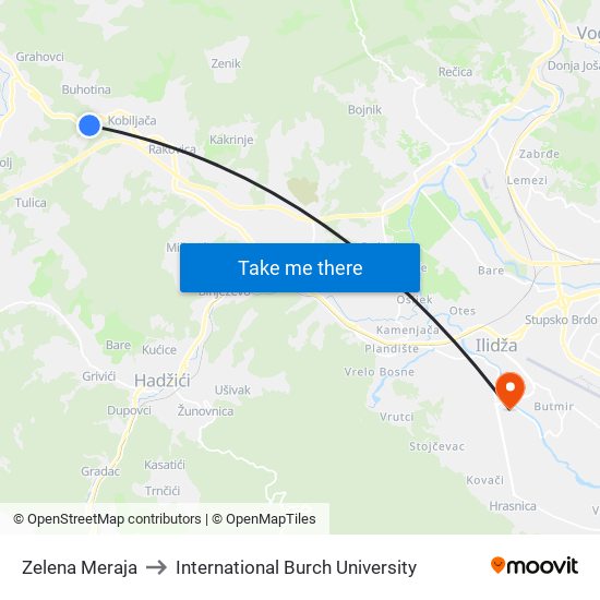Zelena Meraja to International Burch University map