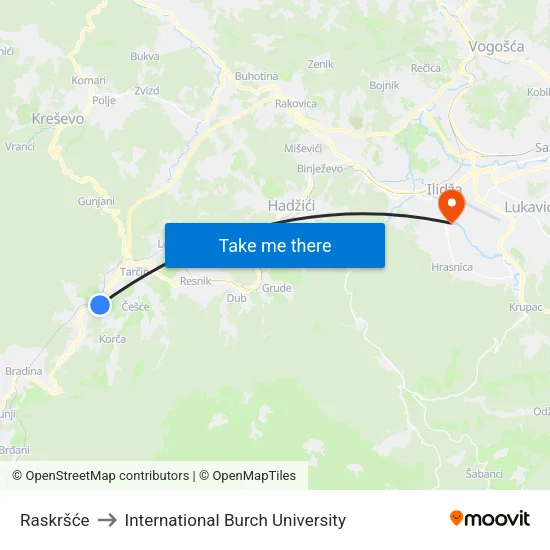 Raskršće to International Burch University map