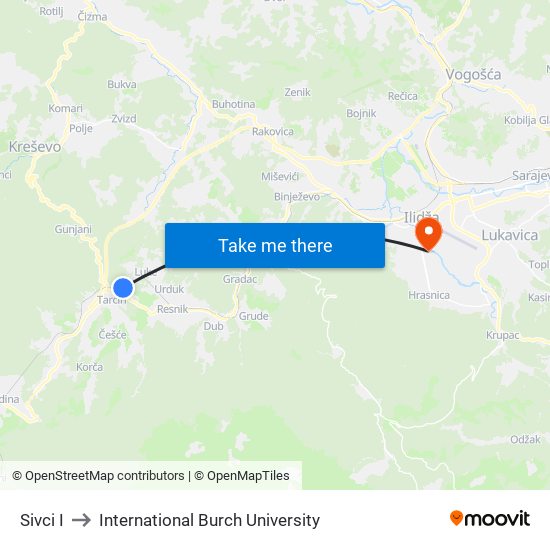Sivci I to International Burch University map