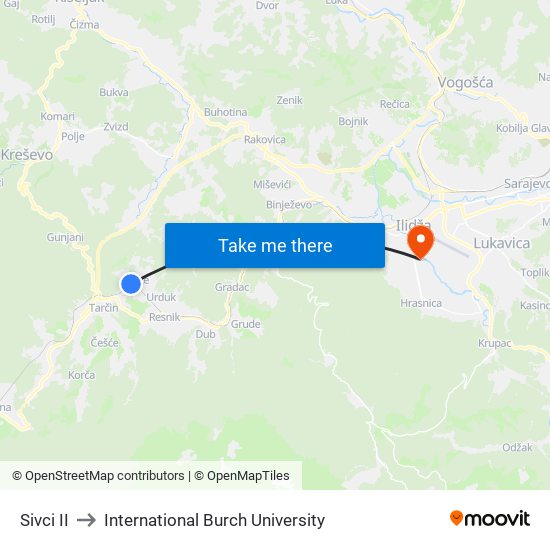 Sivci II to International Burch University map