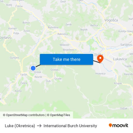 Luke (Okretnica) to International Burch University map