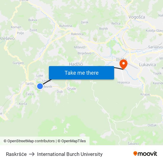 Raskršće to International Burch University map