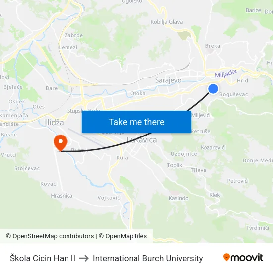 Škola Cicin Han II to International Burch University map