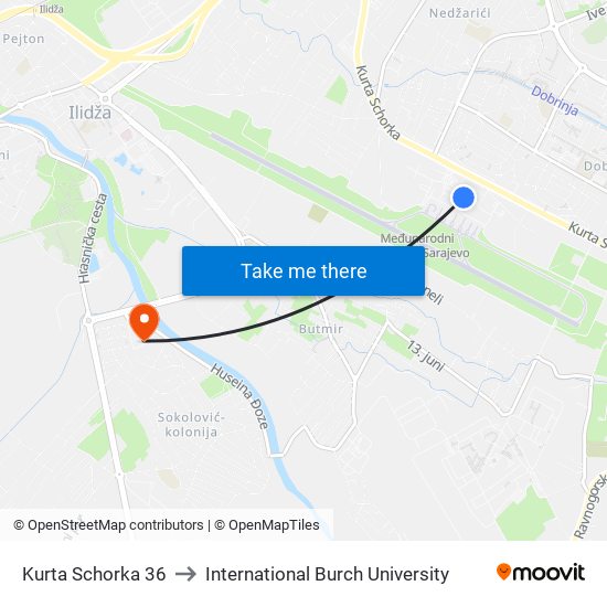 Kurta Schorka 36 to International Burch University map
