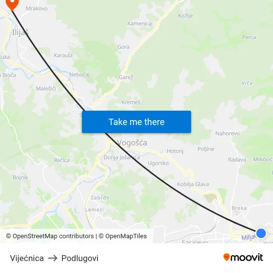 Vijećnica to Podlugovi map