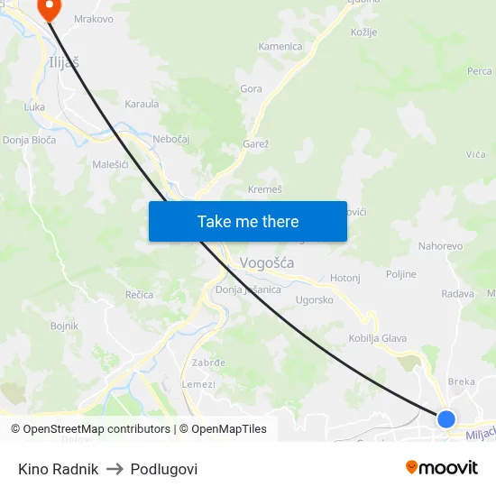 Kino Radnik to Podlugovi map