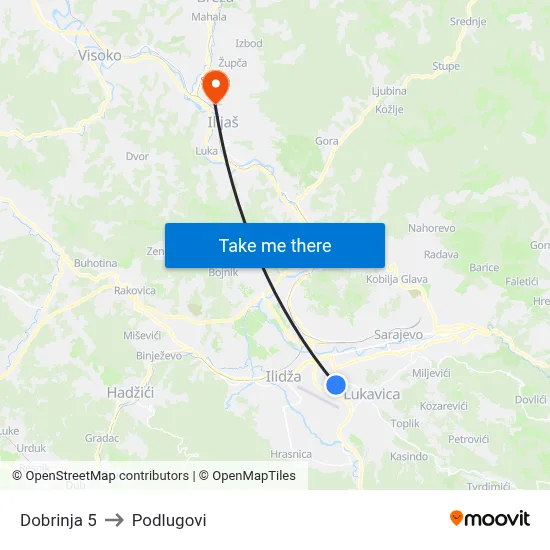 Dobrinja 5 to Podlugovi map