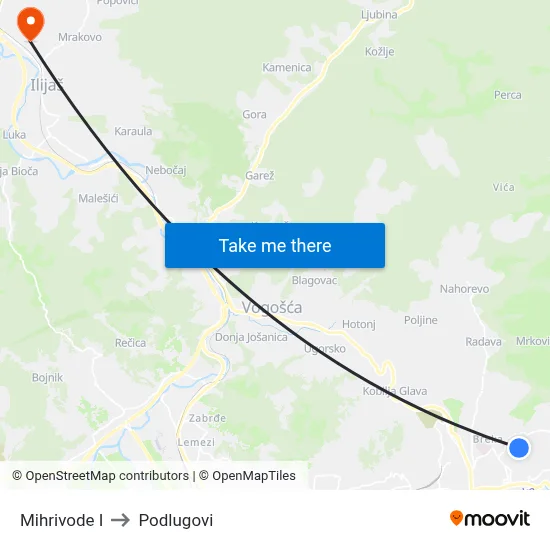 Mihrivode I to Podlugovi map