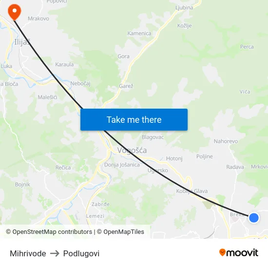 Mihrivode to Podlugovi map