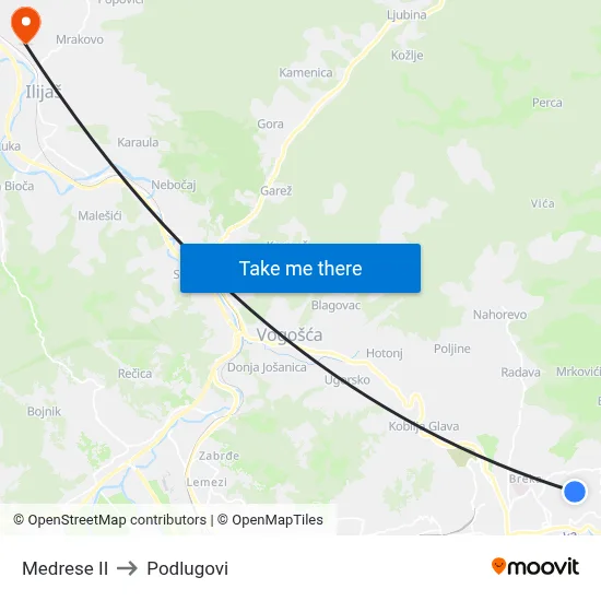 Medrese II to Podlugovi map