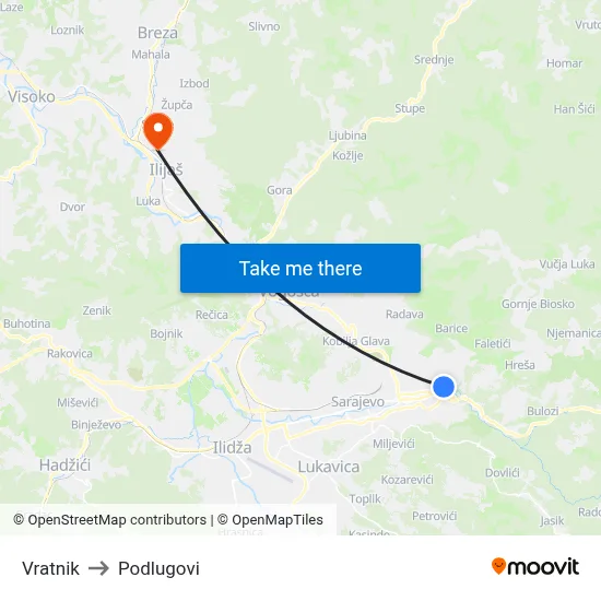 Vratnik to Podlugovi map