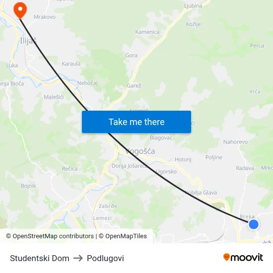Studentski Dom to Podlugovi map