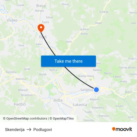 Skenderija to Podlugovi map
