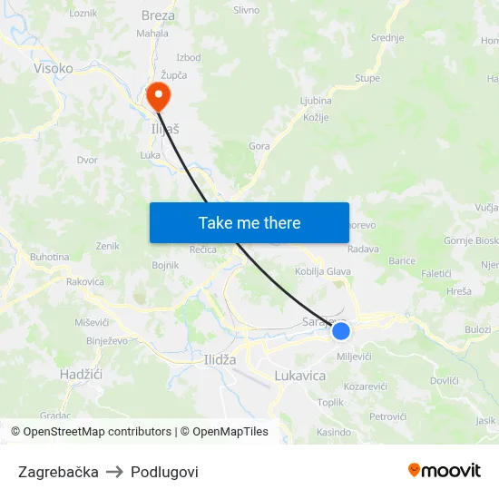 Zagrebačka to Podlugovi map
