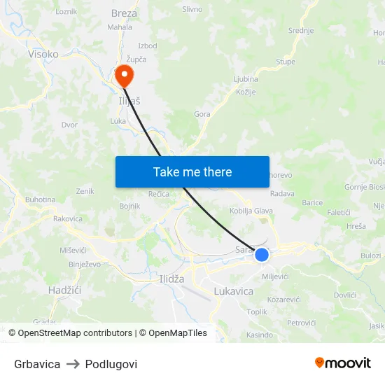 Grbavica to Podlugovi map