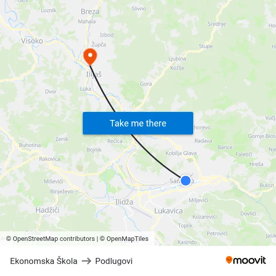 Ekonomska Škola to Podlugovi map