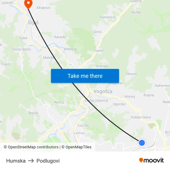 Humska to Podlugovi map