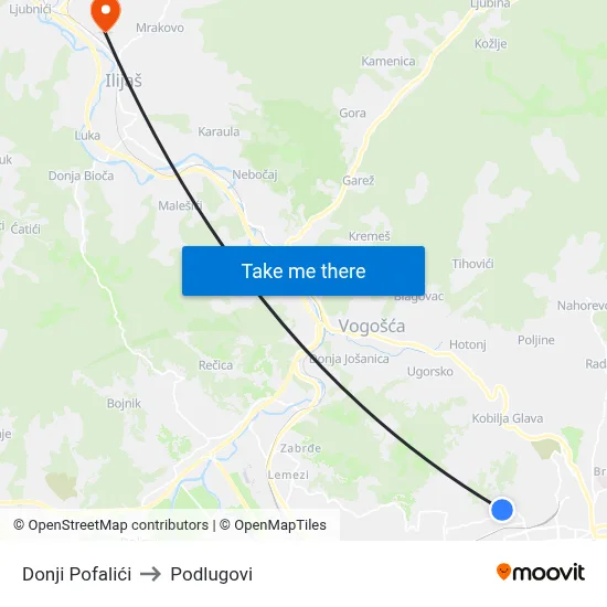 Donji Pofalići to Podlugovi map