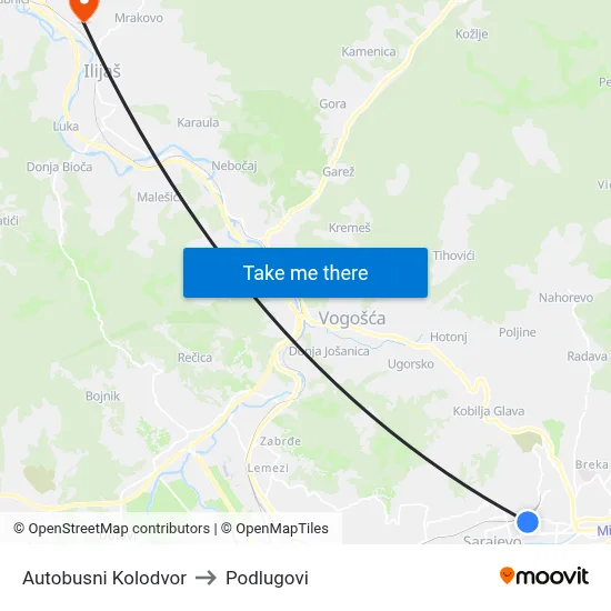 Autobusni Kolodvor to Podlugovi map