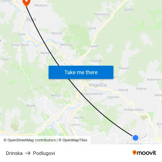 Drinska to Podlugovi map
