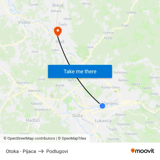 Otoka - Pijaca to Podlugovi map
