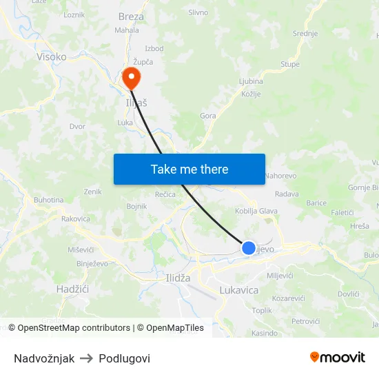 Nadvožnjak to Podlugovi map
