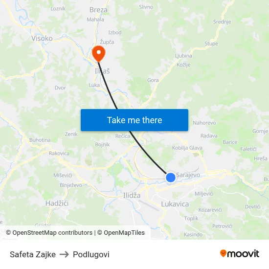 Safeta Zajke to Podlugovi map