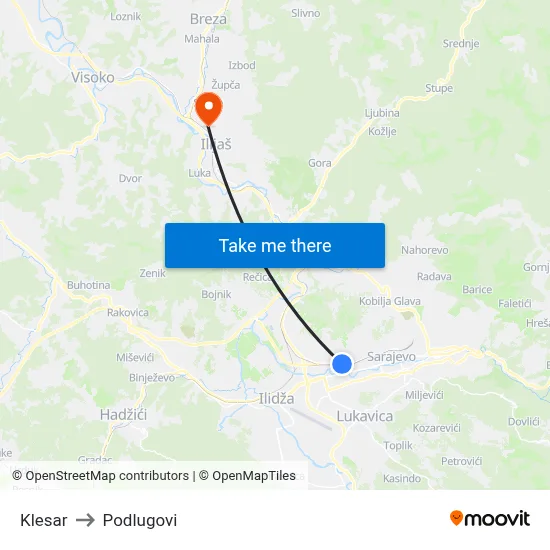 Klesar to Podlugovi map