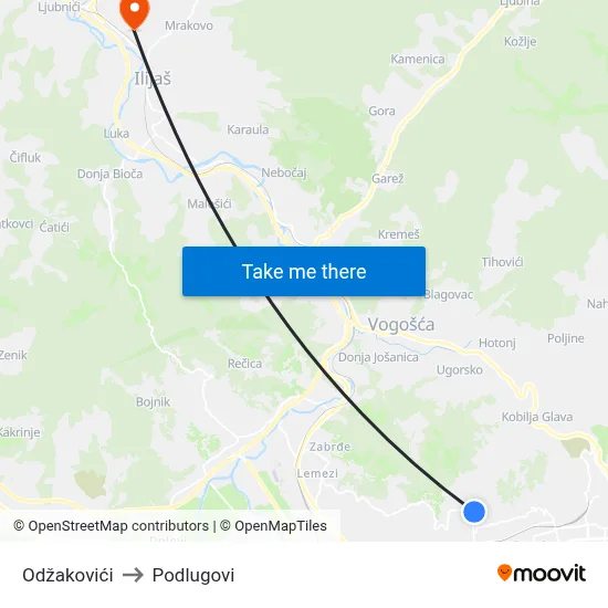 Odžakovići to Podlugovi map