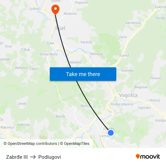 Zabrđe III to Podlugovi map
