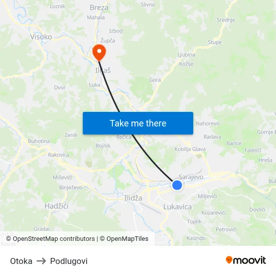 Otoka to Podlugovi map
