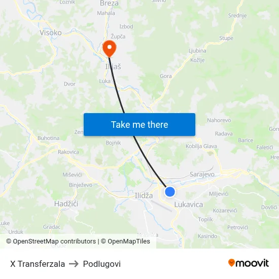 X Transferzala to Podlugovi map