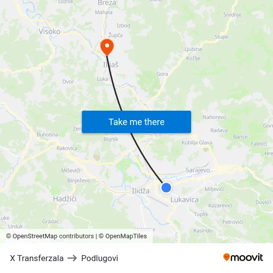 X Transferzala to Podlugovi map