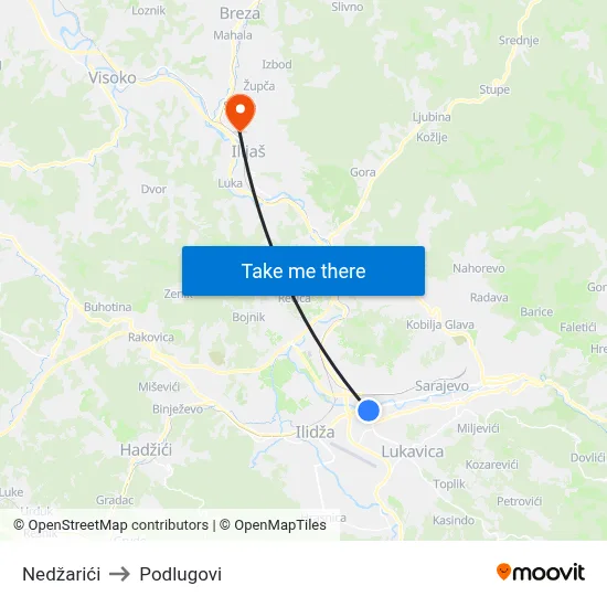 Nedžarići to Podlugovi map