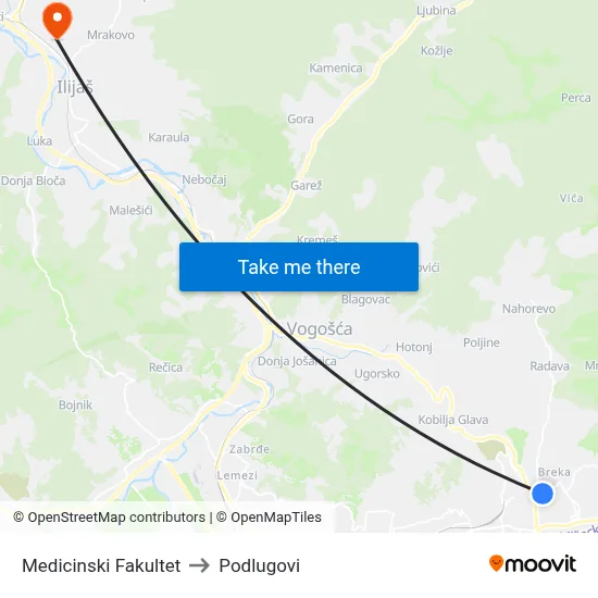 Medicinski Fakultet to Podlugovi map