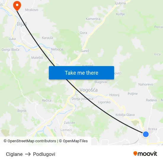 Ciglane to Podlugovi map