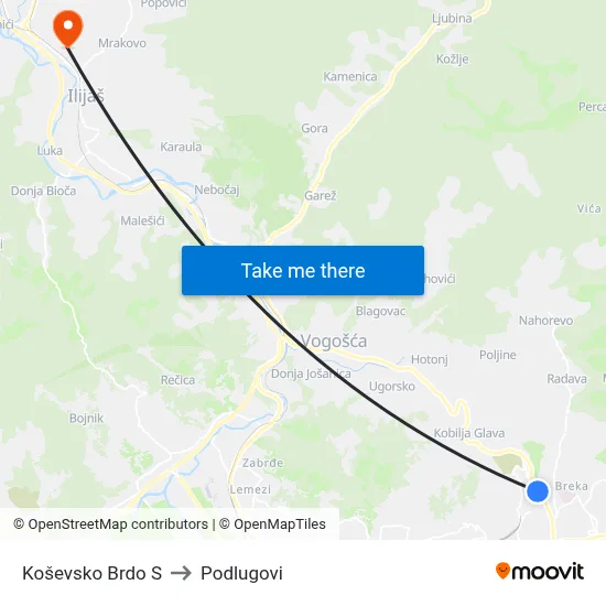 Koševsko Brdo S to Podlugovi map