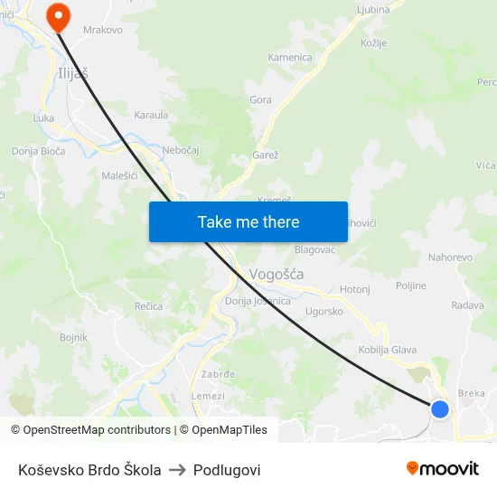 Koševsko Brdo Škola to Podlugovi map