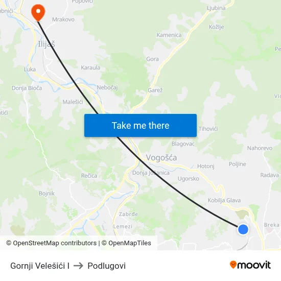 Gornji Velešići I to Podlugovi map