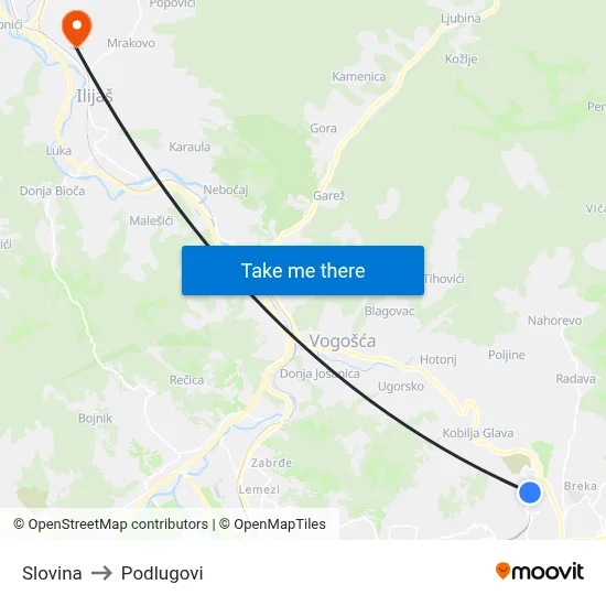 Slovina to Podlugovi map