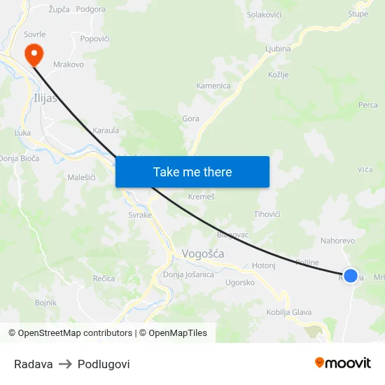 Radava to Podlugovi map