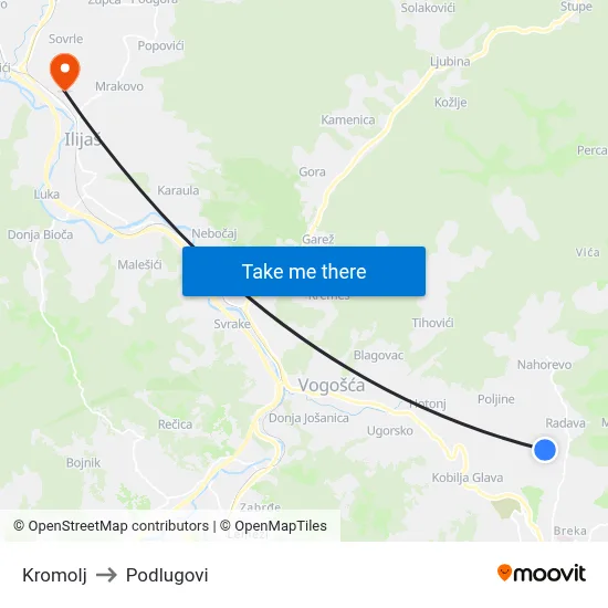 Kromolj to Podlugovi map