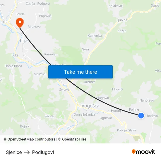 Sjenice to Podlugovi map