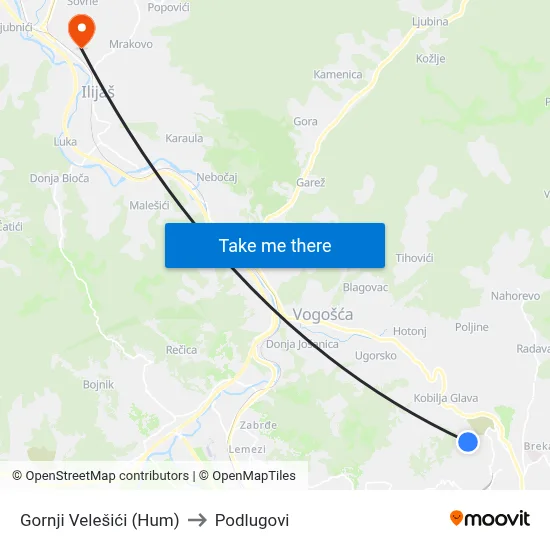 Gornji Velešići (Hum) to Podlugovi map