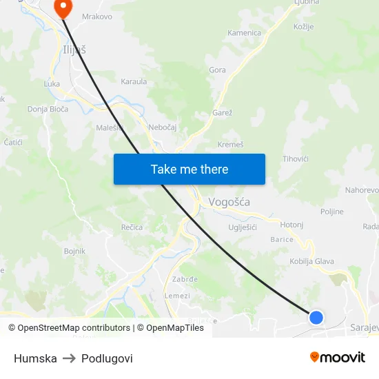 Humska to Podlugovi map