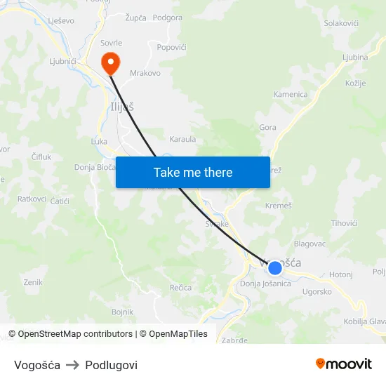 Vogošća to Podlugovi map