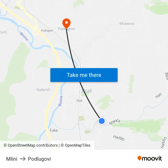 Mlini to Podlugovi map