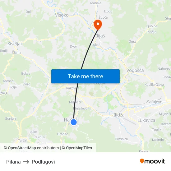 Pilana to Podlugovi map
