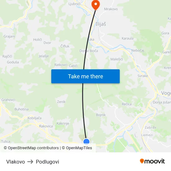 Vlakovo to Podlugovi map
