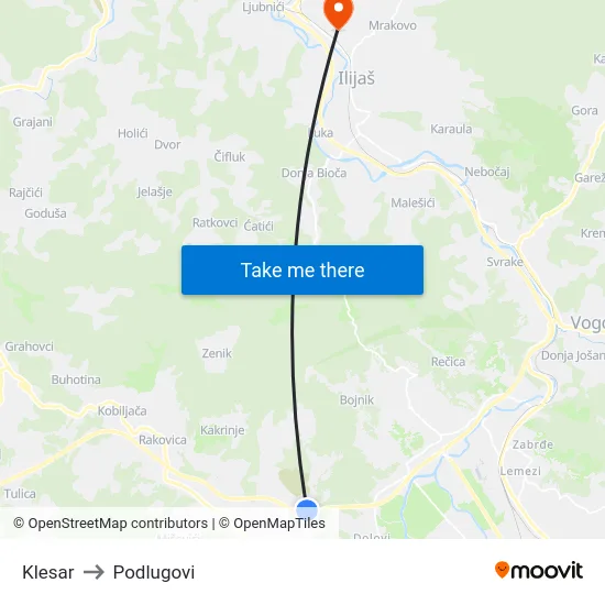 Klesar to Podlugovi map